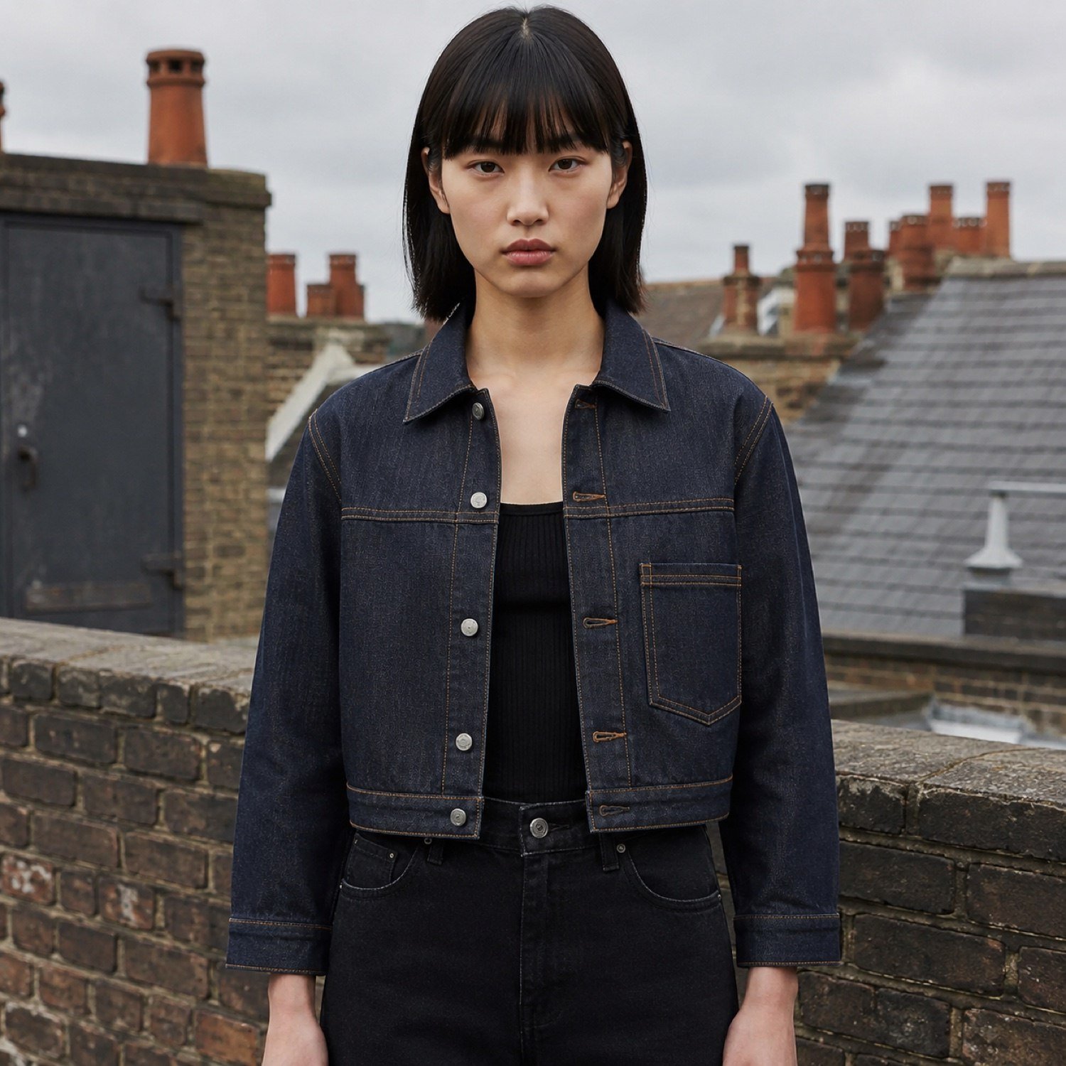 Carnaby Cropped Denim Jacket — Denim Jackets by YOON SYM. worn by a model.