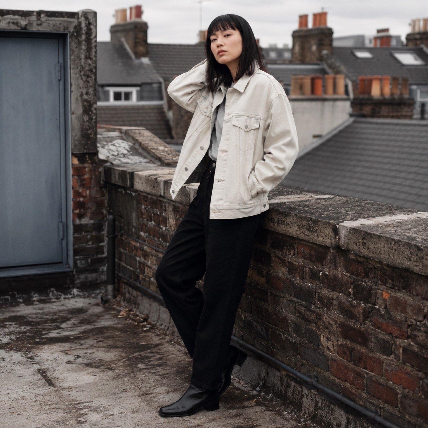 Kingly Oversized Trucker Jacket — Denim Jackets by YOON SYM. worn by a model.