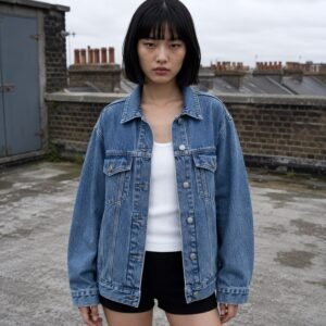 Soho Oversized Trucker Jacket — Denim Jackets by YOON SYM. worn by a model.