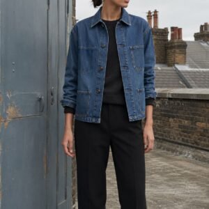 Broadwick Denim Chore Jacket — Denim Jackets by YOON SYM. worn by a model.