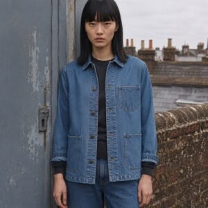 Broadwick Denim Chore Jacket — Denim Jackets by YOON SYM. worn by a model.