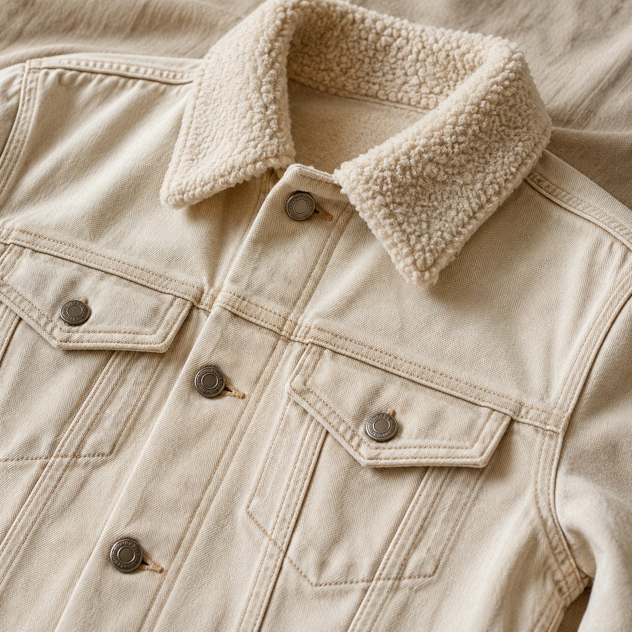 Denman Borg Lined Trucker — Denim Jackets by YOON SYM. close detail of the fabric and finish.