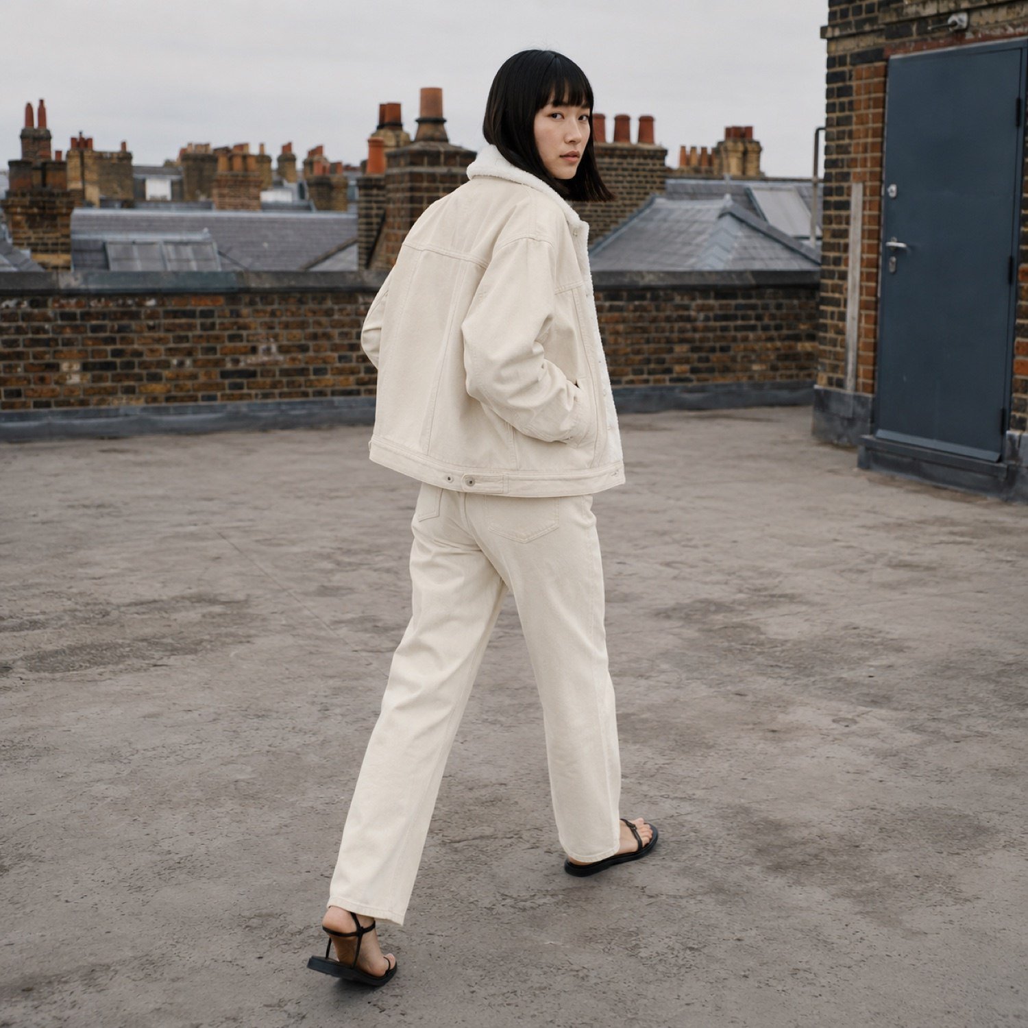 Denman Borg Lined Trucker — Denim Jackets by YOON SYM. worn by a model, side view.