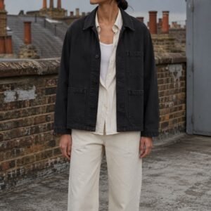 Argyll Denim Chore Jacket — Denim Jackets by YOON SYM. worn by a model.