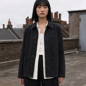 Argyll Denim Chore Jacket — Denim Jackets by YOON SYM. worn by a model.