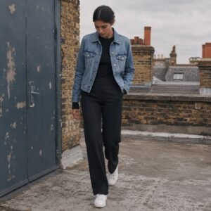 Bridle Classic Trucker Jacket — Denim Jackets by YOON SYM. worn by a model.