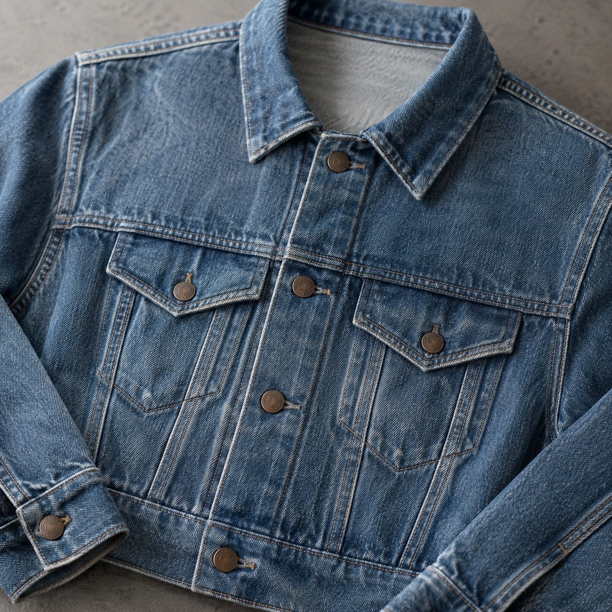 Ganton Cropped Denim Jacket — Denim Jackets by YOON SYM. close detail of the fabric and finish.