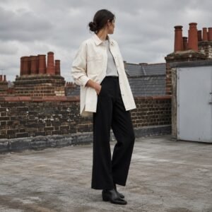 Lexington Denim Shirt Jacket — Denim Jackets by YOON SYM. worn by a model.