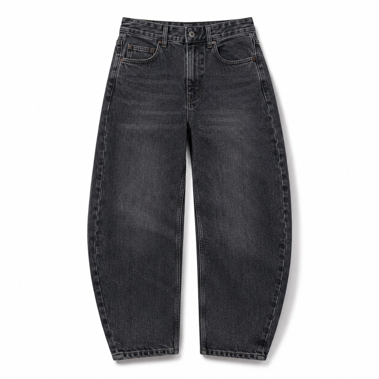 YOON SYM: Marshall Barrel Leg Jean, Jeans, photographed lying flat.