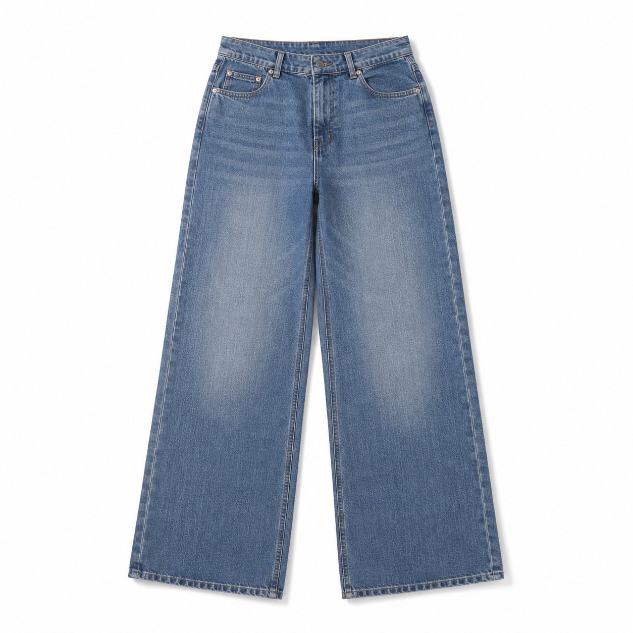 YOON SYM: Kingly Wide Leg Jean, Jeans, photographed lying flat.