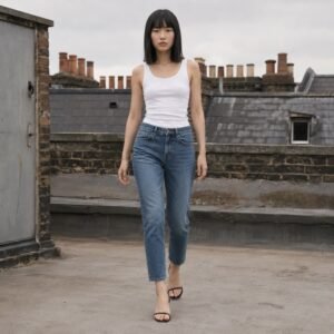 YOON SYM: Berwick Slim Tapered Jean, Jeans, photographed on a model.
