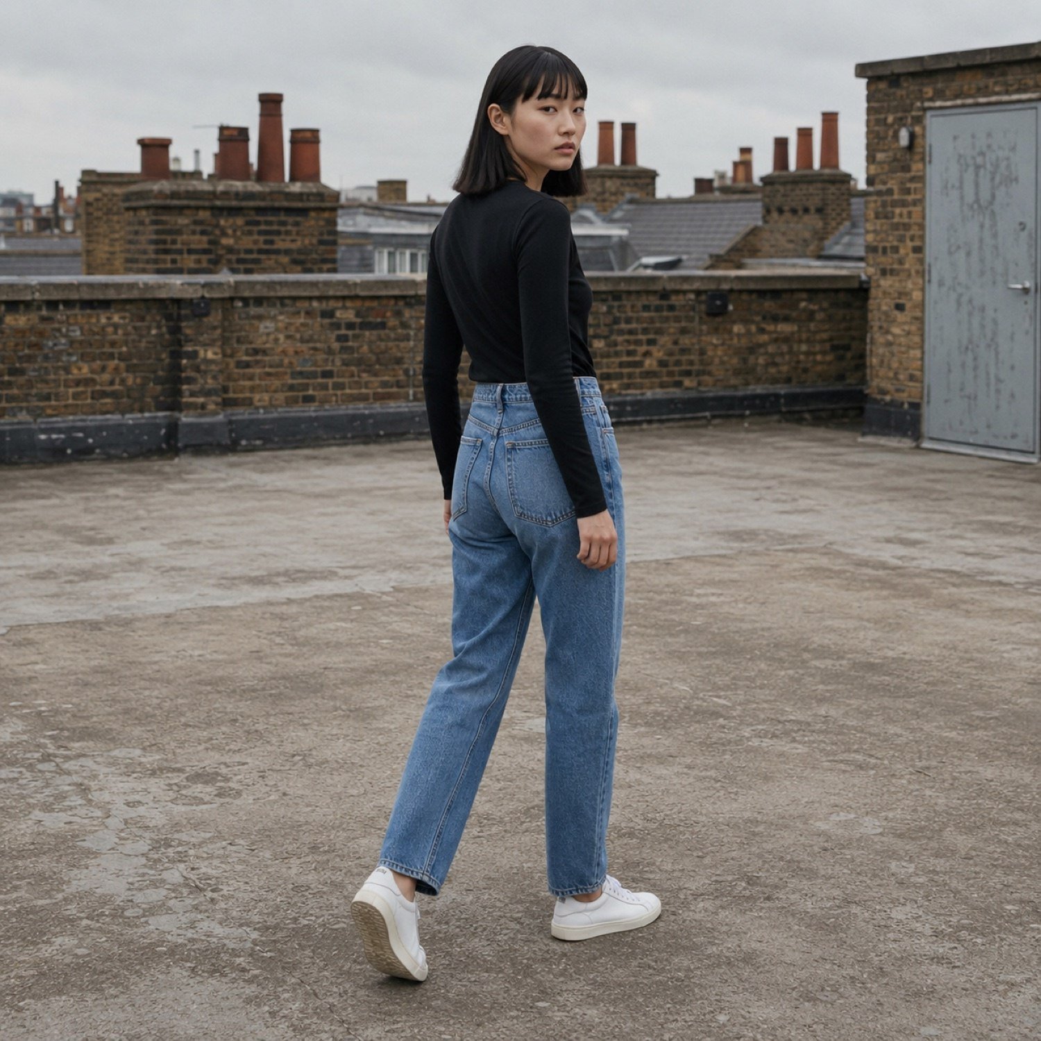 YOON SYM: Soho Straight Leg Jean, Jeans, worn by a model, side view.