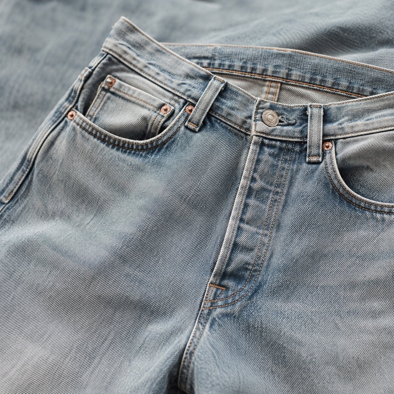 YOON SYM: Kingly High Rise Straight Jean, Jeans, detail of the surface and seams.