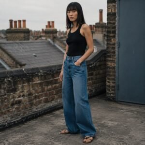 YOON SYM: Beak Wide Leg Jean, Jeans, photographed on a model.
