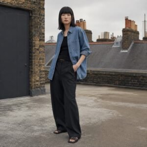 Foubert Oversized Denim Shirt — Denim Shirts by YOON SYM. worn by a model.
