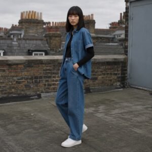 Berwick Short Sleeve Denim Shirt — Denim Shirts by YOON SYM. worn by a model.