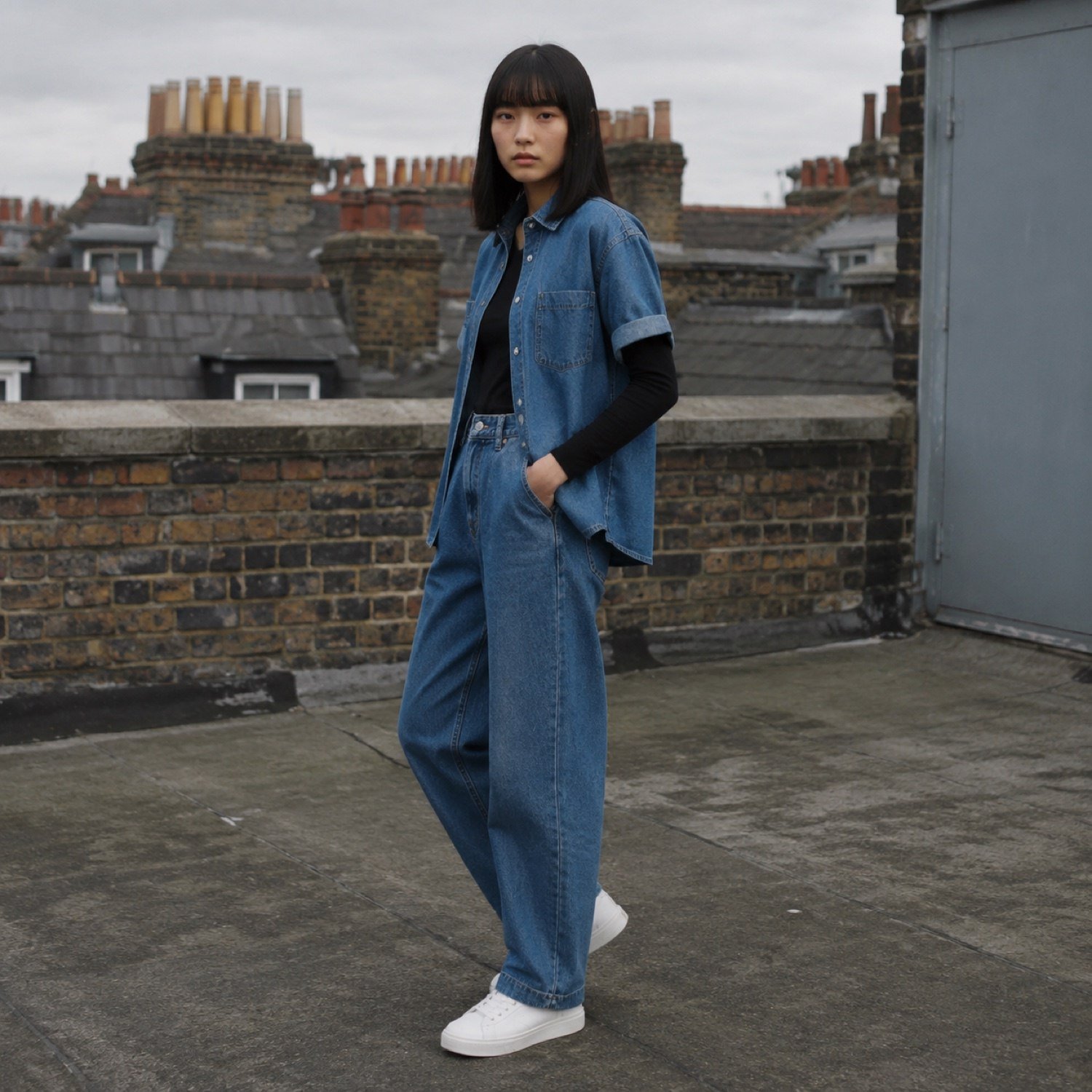 Berwick Short Sleeve Denim Shirt — Denim Shirts by YOON SYM. worn by a model.