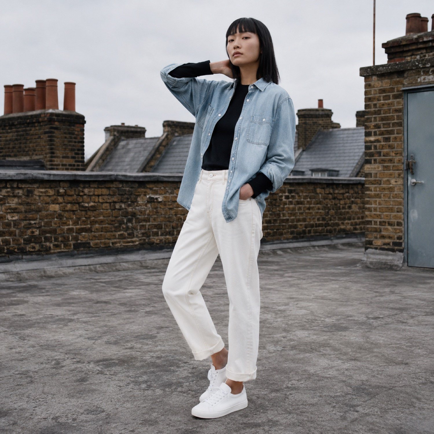 Denman Chambray Shirt — Denim Shirts by YOON SYM. worn by a model.