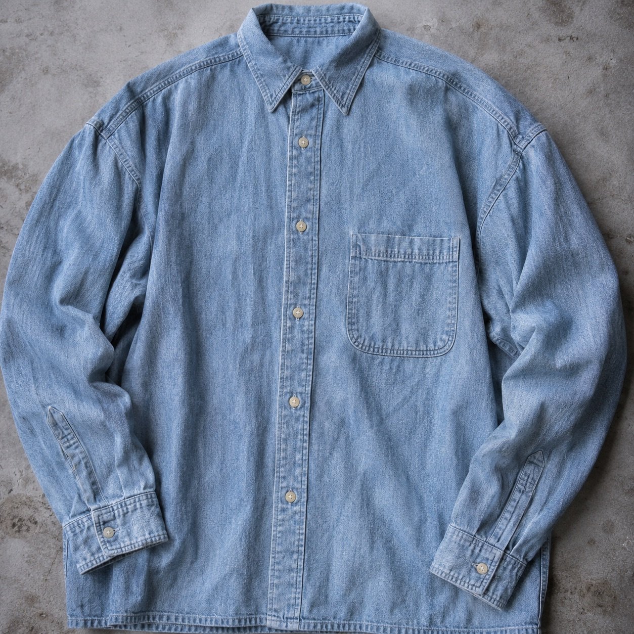 Argyll Oversized Denim Shirt — Denim Shirts by YOON SYM. close detail of the fabric and finish.