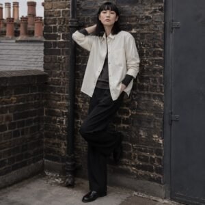 Argyll Oversized Denim Shirt — Denim Shirts by YOON SYM. worn by a model.