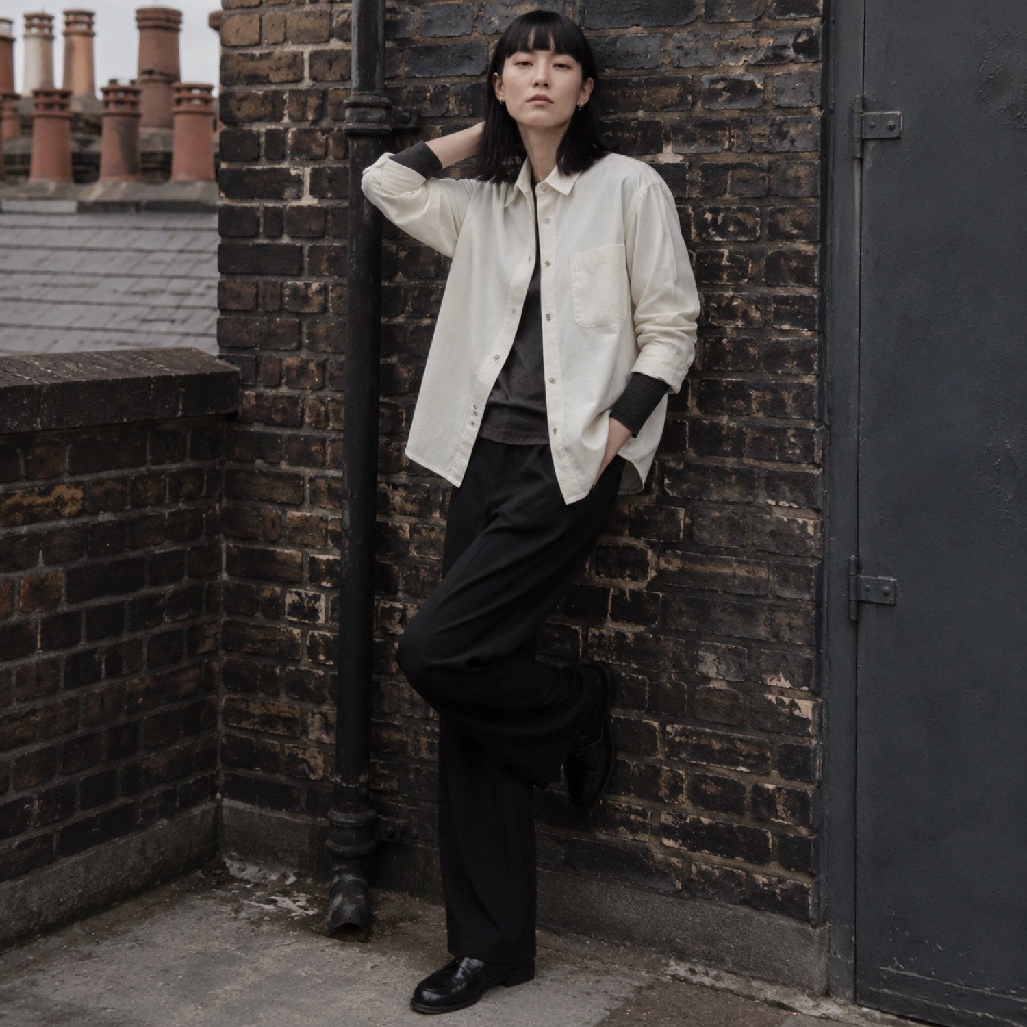 Argyll Oversized Denim Shirt — Denim Shirts by YOON SYM. worn by a model.