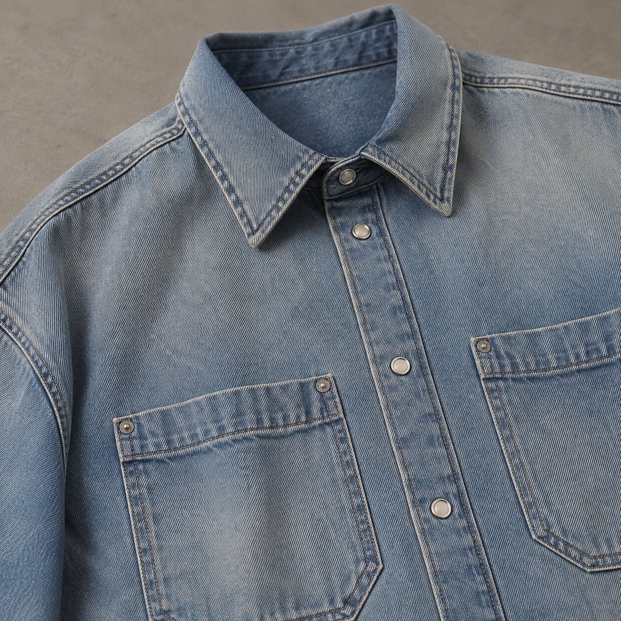 Soho Oversized Denim Shirt — Denim Shirts by YOON SYM. close detail of the fabric and finish.