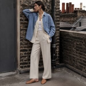 Soho Oversized Denim Shirt — Denim Shirts by YOON SYM. worn by a model.