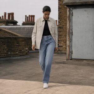 Beak Western Denim Shirt — Denim Shirts by YOON SYM. worn by a model.