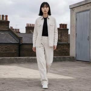 Beak Western Denim Shirt — Denim Shirts by YOON SYM. worn by a model.