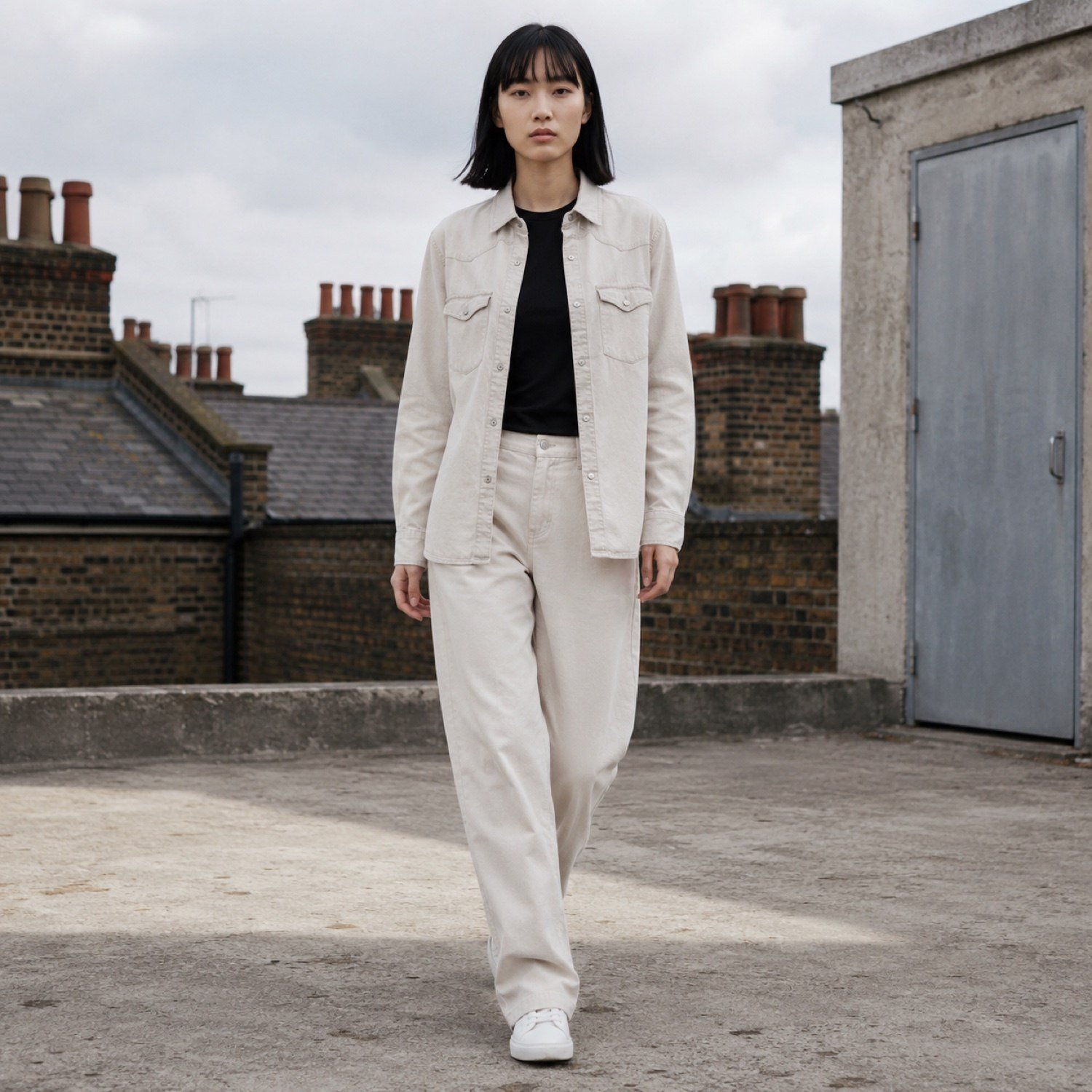 Beak Western Denim Shirt — Denim Shirts by YOON SYM. worn by a model.