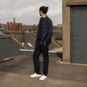 Bridle Western Denim Shirt — Denim Shirts by YOON SYM. worn by a model.