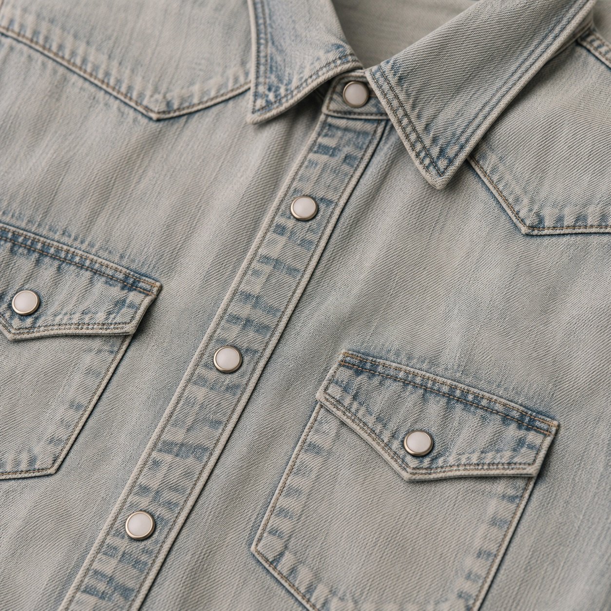 Silver Western Denim Shirt — Denim Shirts by YOON SYM. close detail of the fabric and finish.