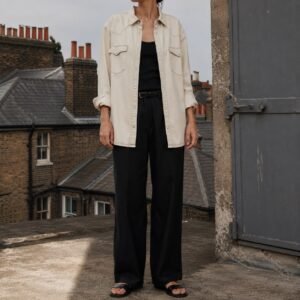 Silver Western Denim Shirt — Denim Shirts by YOON SYM. worn by a model.