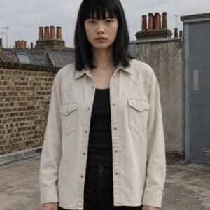 Silver Western Denim Shirt — Denim Shirts by YOON SYM. worn by a model.
